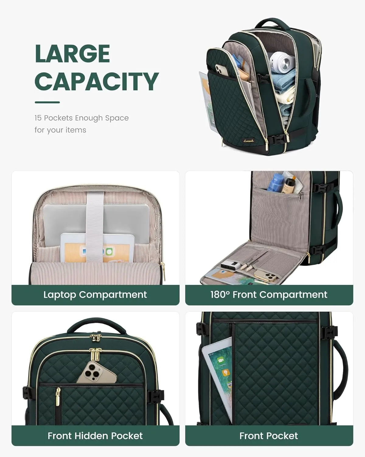 LOVEVOOK Travel Backpack for Women, Carry on Backpack for Airplanes,TSA Personal Item Travel Bag fits 15.6" Laptop,Travel Essentials Carry On Bag Flight Approved with 3 Packing Cubes