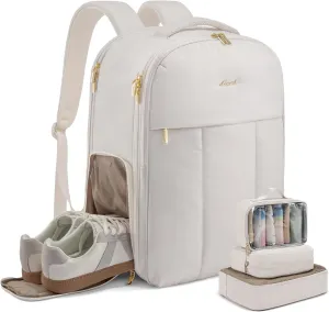LOVEVOOK Travel Backpack for Women with Shoe Compartment, Puffer Carry on Backpack Flight Approved 40L Personal Item Travel Bag Fits 17inch Laptop, Waterproof Lightweight Bags with 3 Packing Cubes
