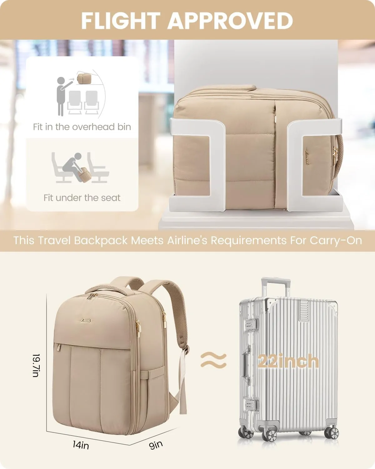 LOVEVOOK Travel Backpack for Women with Shoe Compartment, Puffer Carry on Backpack Flight Approved 50L Personal Item Travel Bag Fits 18inch Laptop, Waterproof Lightweight Bags with 3 Packing Cubes