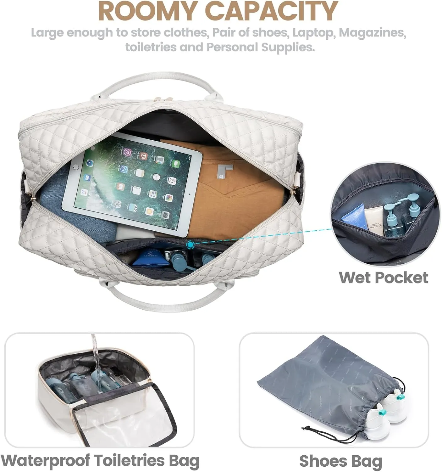 LOVEVOOK Travel Duffle Bag, Weekender Bag for Women with Toiletry Bag Carry on Overnight Bag with Laptop Compartment, Yoga Gym Bag with Wet Pocket Shoe Bag, Hospital Bag for Labor and Delivery