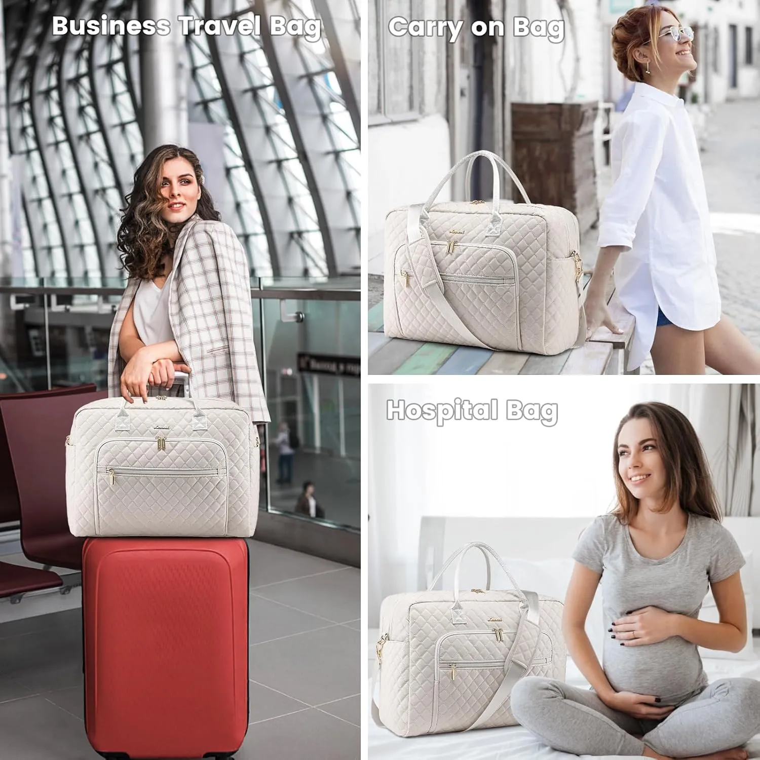 LOVEVOOK Travel Duffle Bag, Weekender Bag for Women with Toiletry Bag Carry on Overnight Bag with Laptop Compartment, Yoga Gym Bag with Wet Pocket Shoe Bag, Hospital Bag for Labor and Delivery