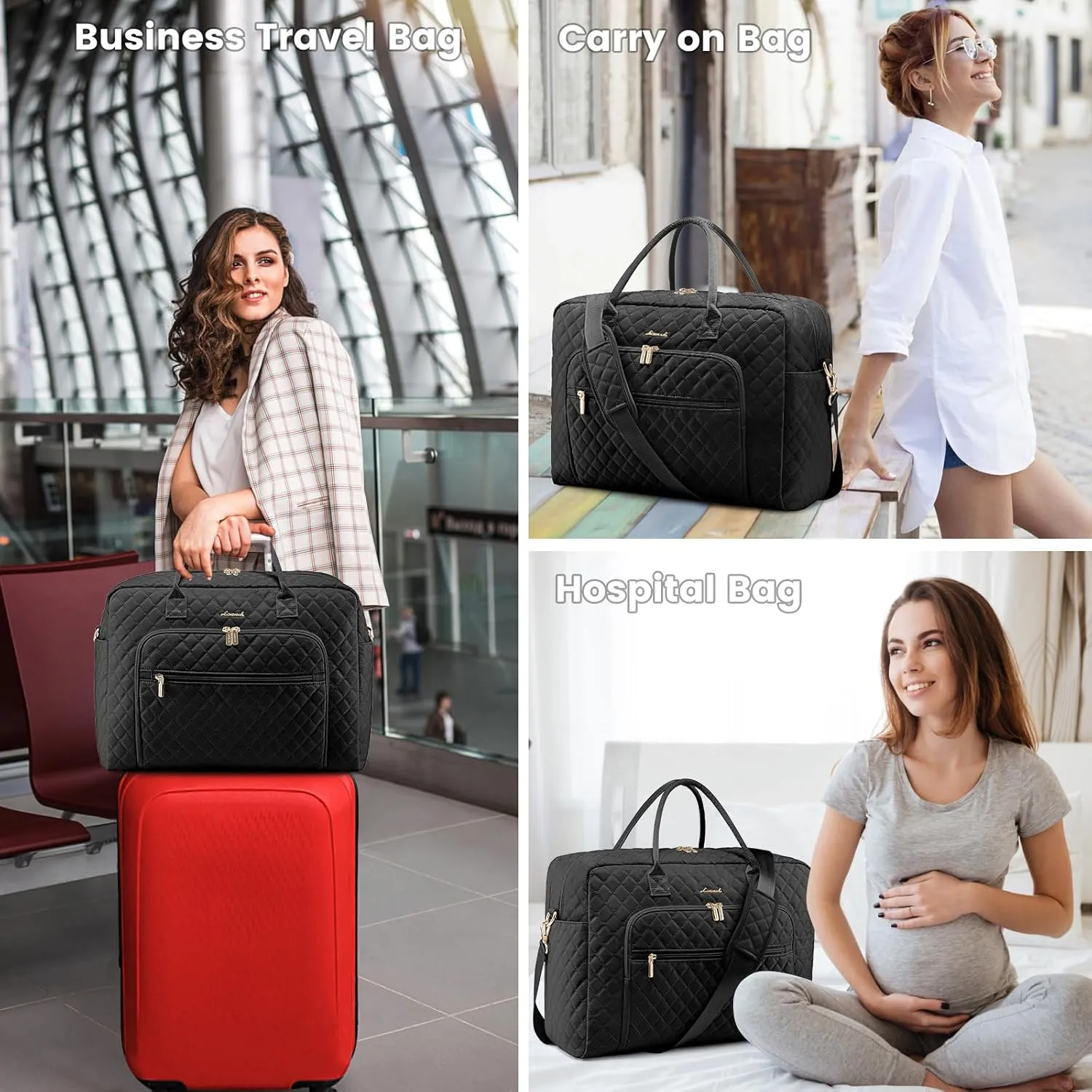 LOVEVOOK Travel Duffle Bag, Weekender Bag for Women with Toiletry Bag Carry on Overnight Bag with Laptop Compartment, Yoga Gym Bag with Wet Pocket Shoe Bag, Hospital Bag for Labor and Delivery