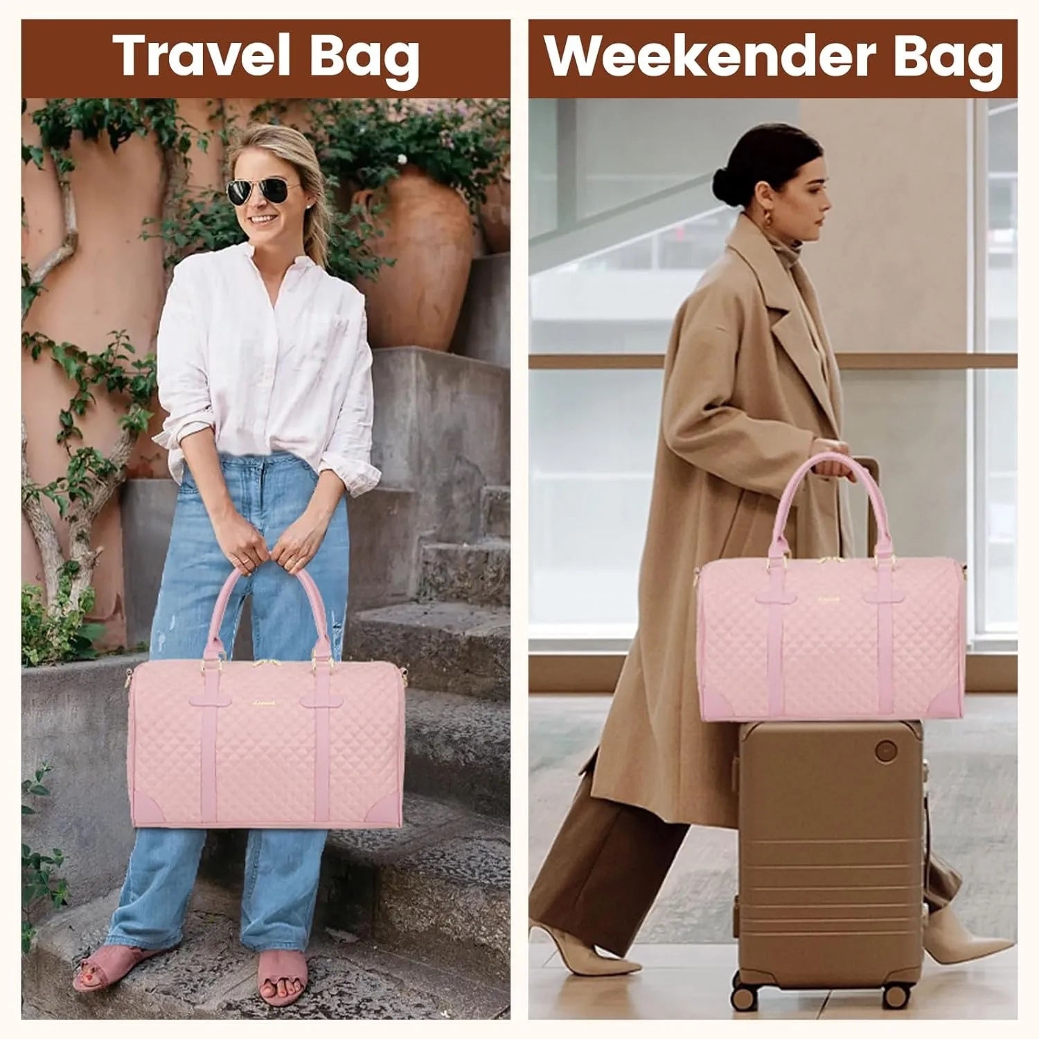 LOVEVOOK Travel Duffle Weekender Bag for Women - Carry-On Overnight With Wet Pocket, Shoe and Toiletry Compartments - Quilted Gym and Hospital Bag for Labor and Delivery (18 Inch)