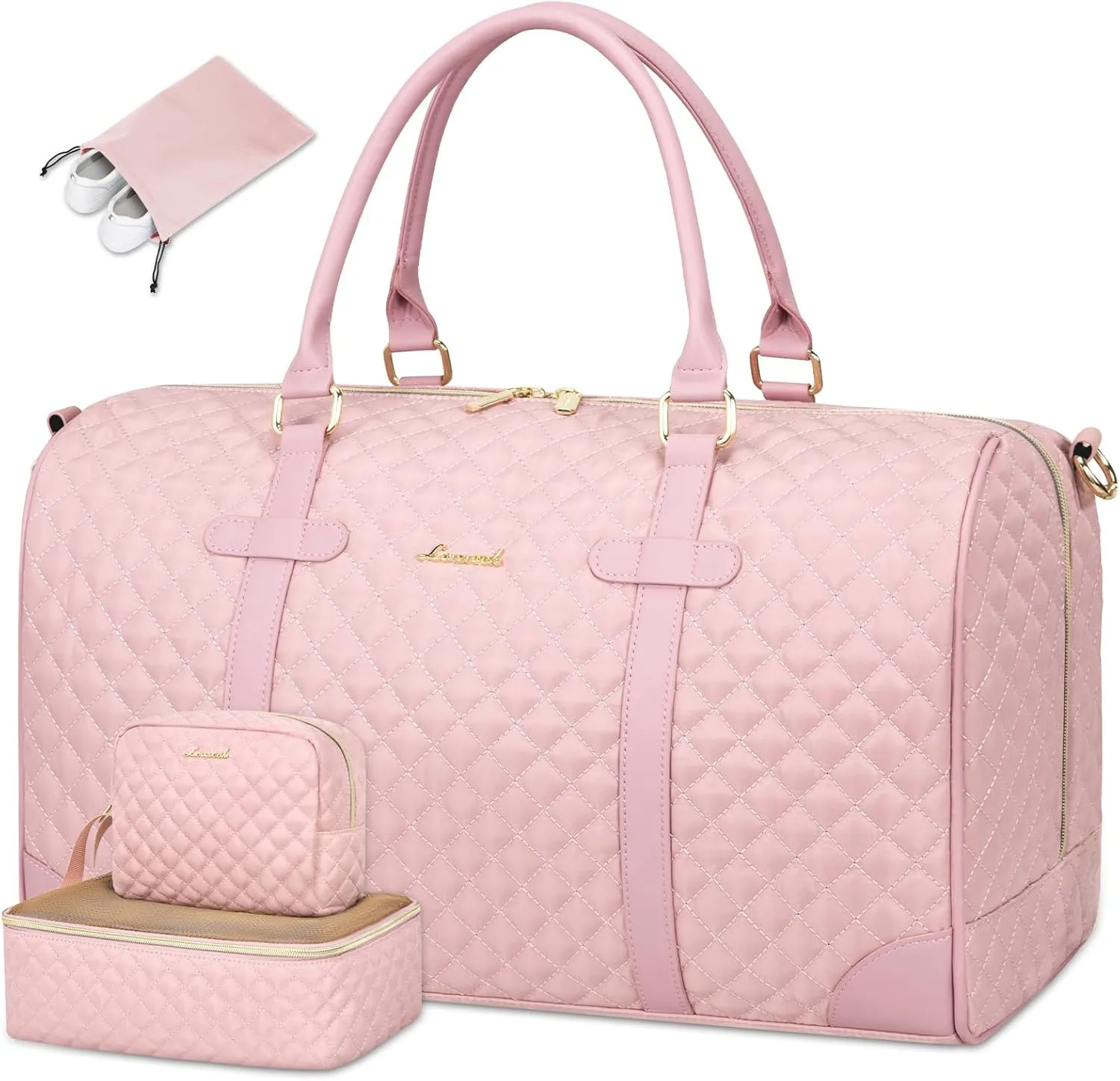 LOVEVOOK Travel Duffle Weekender Bag for Women - Carry-On Overnight With Wet Pocket, Shoe and Toiletry Compartments - Quilted Gym and Hospital Bag for Labor and Delivery (18 Inch)