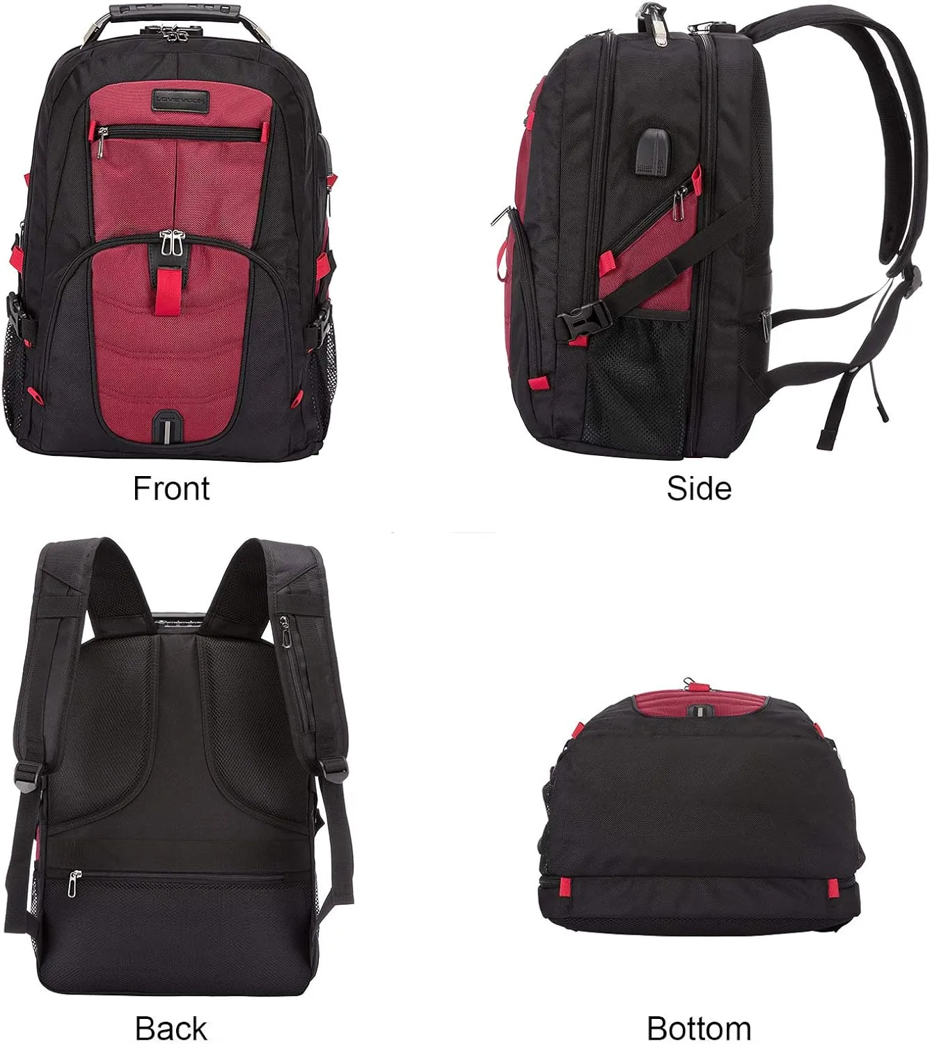 LOVEVOOK Travel Laptop Backpack Waterproof Anti Theft Backpack with Lock and USB Charging Port Large 17-17.3 Inch Computer Business Backpack for Women Men Red