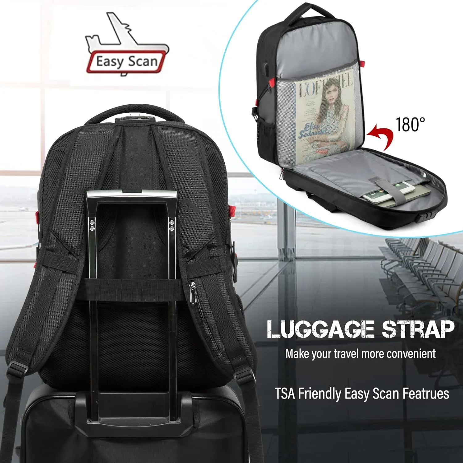 LOVEVOOK Travel Laptop Backpack Waterproof Anti Theft Backpack with Lock and USB Charging Port Large Computer Business Backpack for Men Women College Backpack (17 inch,DarkGrey