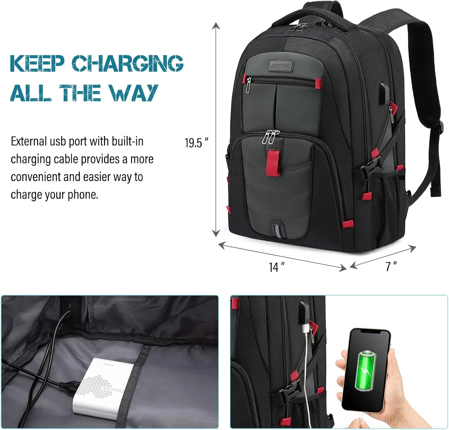 LOVEVOOK Travel Laptop Backpack Waterproof Anti Theft Backpack with Lock and USB Charging Port Large Computer Business Backpack for Men Women College Backpack (17 inch,DarkGrey