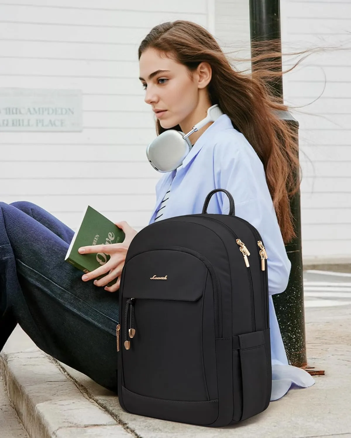 LOVEVOOK Travel Laptop Backpack Women, 15.6 lnch Anti Theft College Backpack Woman with Laptop Compartment, Large Water Resistant Black Computer Daypack for Work Casual Travel Essentials, Black