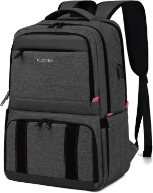 Lunch Backpack, 17.3 Inch Large Lunch Backpack Insulated Cooler Bag Travel Laptop Backpack with USB Port for Men Women, RFID Blocking for Work Picnics Black