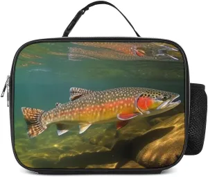 Lunch Bag for Women Men Lunch Box Reusable Brook Trout Fly Fishing Lunch Tote Bag Leakproof Lunch Cooler Bag for Work, 27x21x9cm