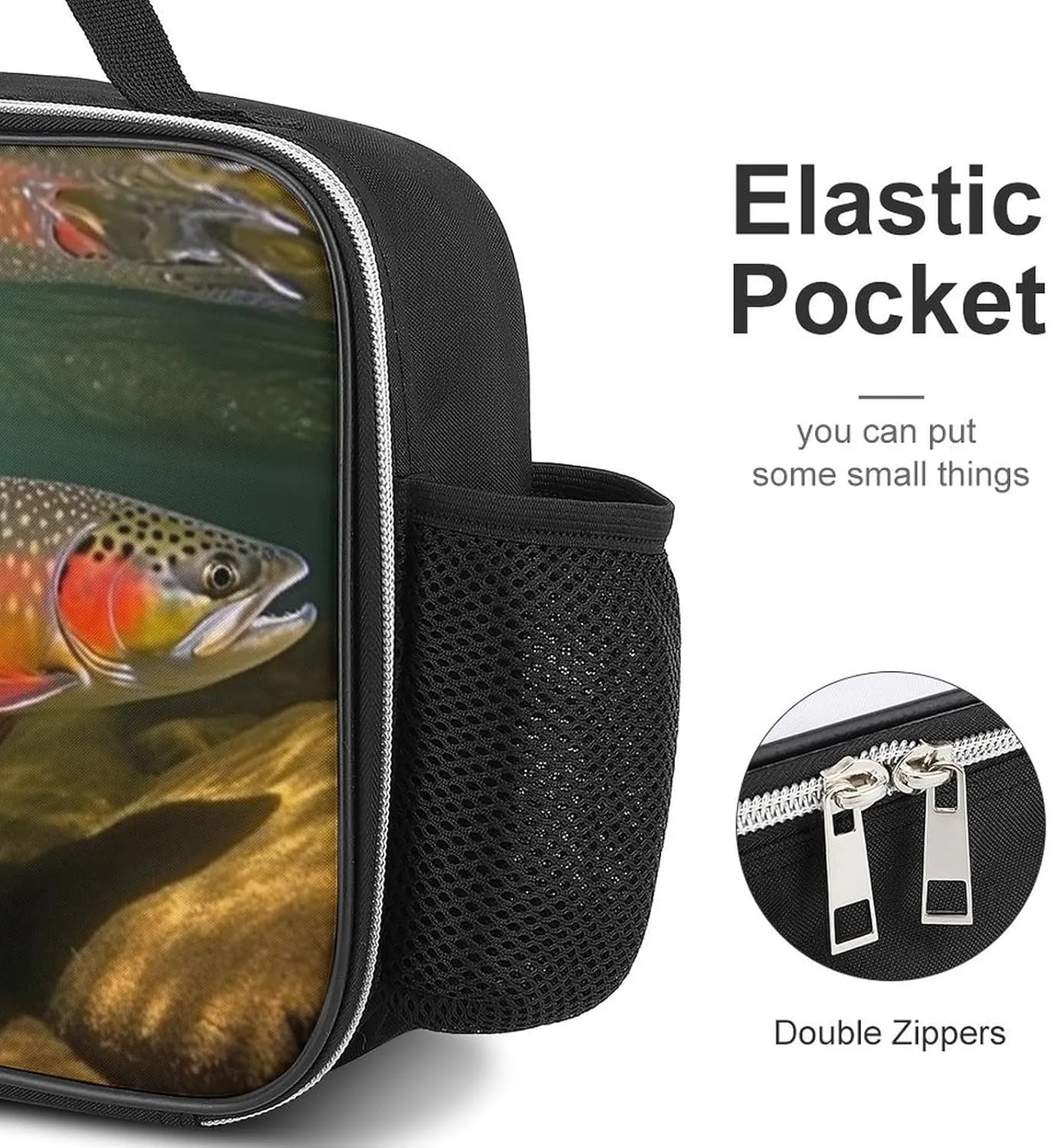 Lunch Bag for Women Men Lunch Box Reusable Brook Trout Fly Fishing Lunch Tote Bag Leakproof Lunch Cooler Bag for Work, 27x21x9cm