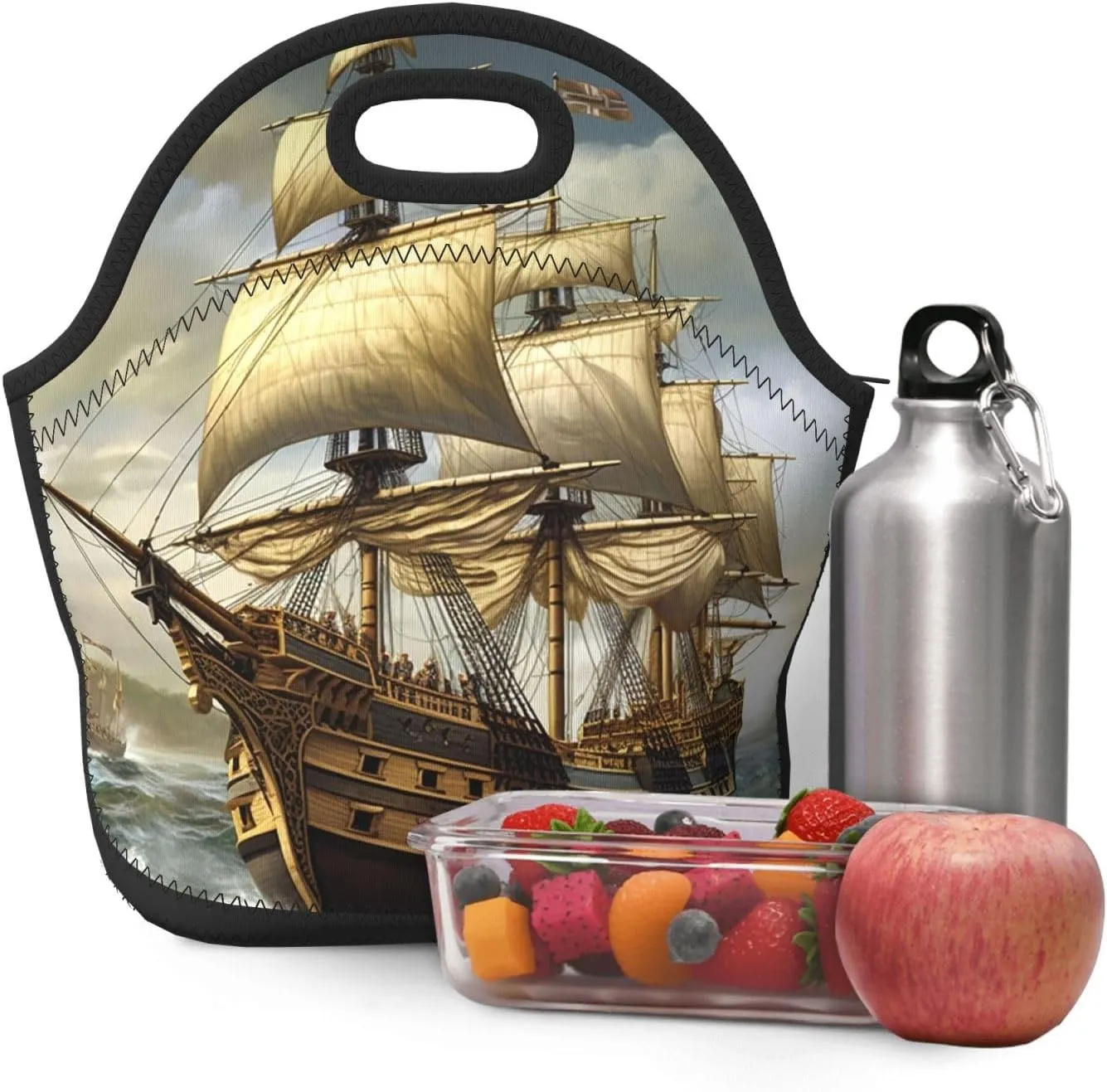 Lunch Bag Lunch Box for Women Men Neoprene Insulated Lunch Tote Bag Age of Discovery Ship Leakproof Cooler Bag Reusable Lunchbox Portable Cooler Lunch Container for Picnic Travel