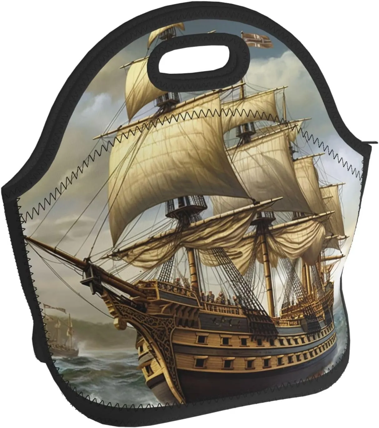 Lunch Bag Lunch Box for Women Men Neoprene Insulated Lunch Tote Bag Age of Discovery Ship Leakproof Cooler Bag Reusable Lunchbox Portable Cooler Lunch Container for Picnic Travel