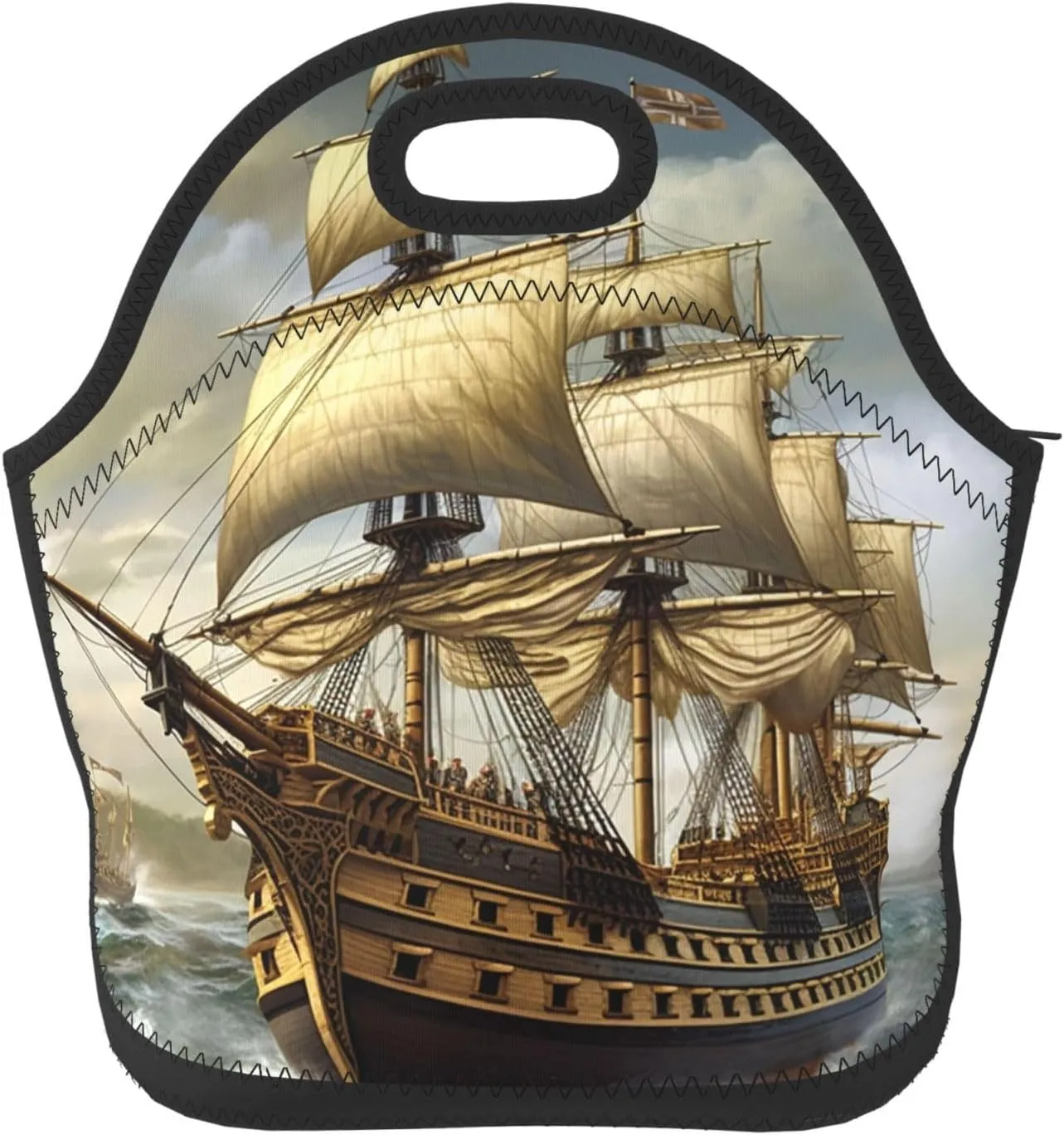 Lunch Bag Lunch Box for Women Men Neoprene Insulated Lunch Tote Bag Age of Discovery Ship Leakproof Cooler Bag Reusable Lunchbox Portable Cooler Lunch Container for Picnic Travel