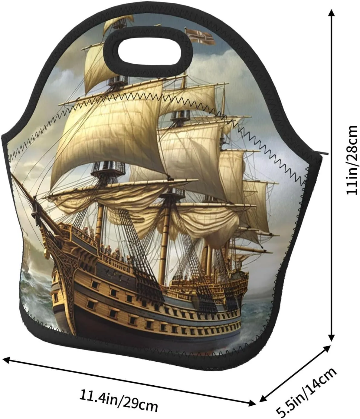 Lunch Bag Lunch Box for Women Men Neoprene Insulated Lunch Tote Bag Age of Discovery Ship Leakproof Cooler Bag Reusable Lunchbox Portable Cooler Lunch Container for Picnic Travel
