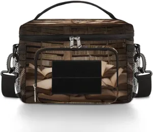 Lunch Bag Lunch Box for Women Men,With adjustable straps and side pockets,Reusable Insulated Lunch Tote Bags for Work,Travel,Picnic-Museum Knowledge Study Bookshelf Books