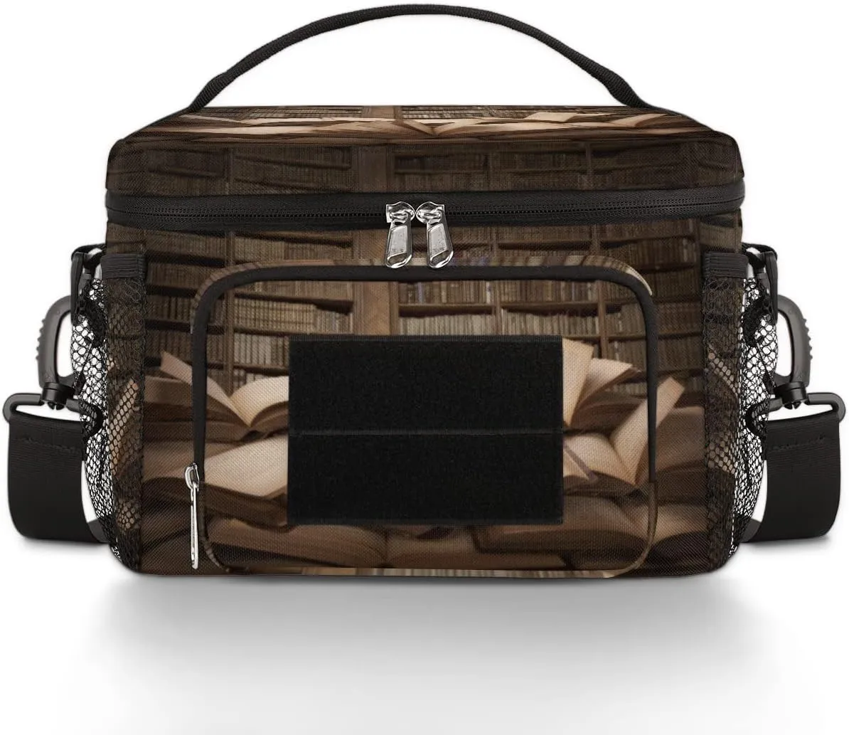 Lunch Bag Lunch Box for Women Men,With adjustable straps and side pockets,Reusable Insulated Lunch Tote Bags for Work,Travel,Picnic-Museum Knowledge Study Bookshelf Books