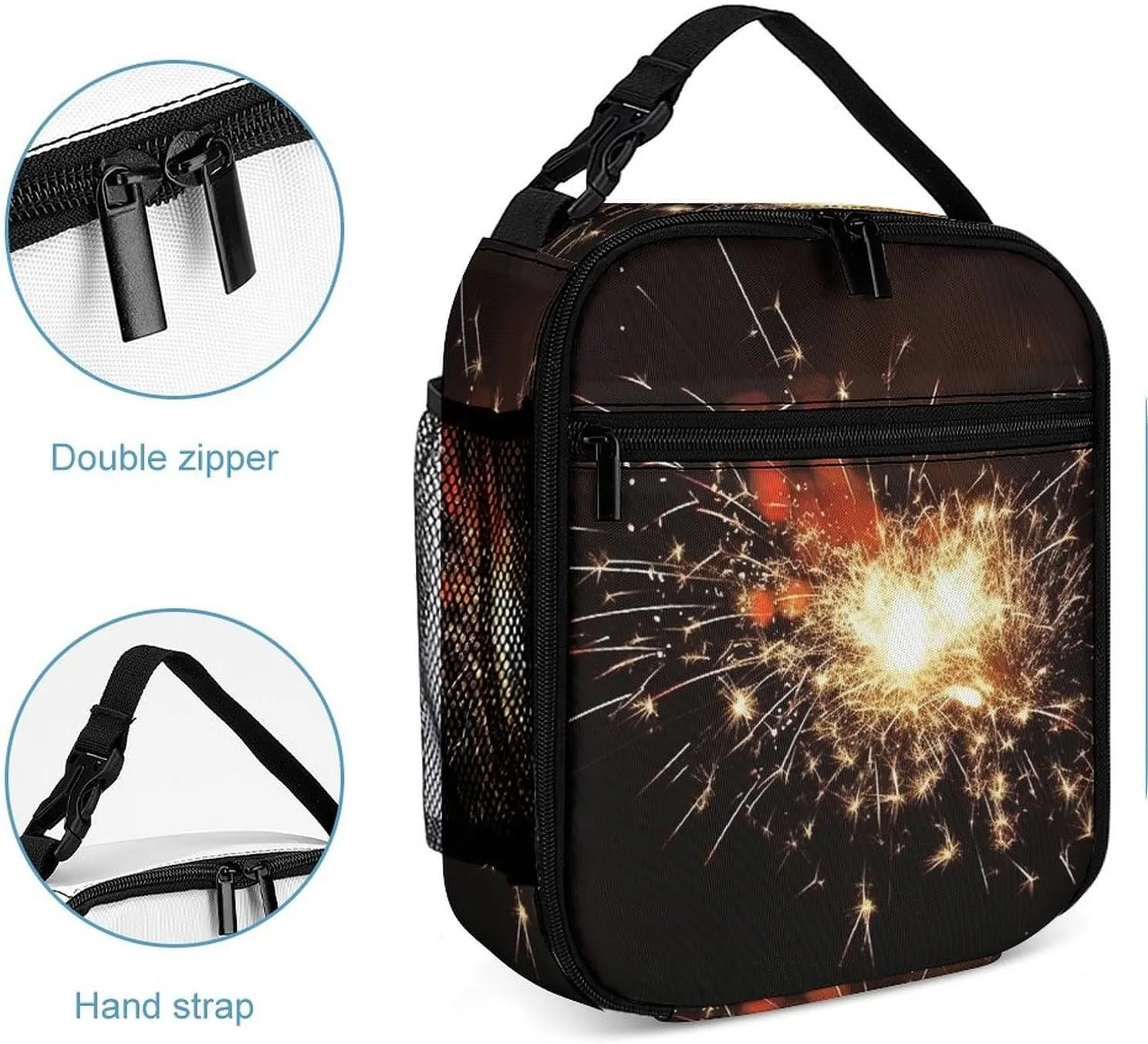 Lunch Bag Reusable Insulated Lunch Box for Women Men Leakproof Cooler Bag Explosion Firework Portable Lunchbox Adults Small Lunch Tote Bag for Office Work Picnic Travel