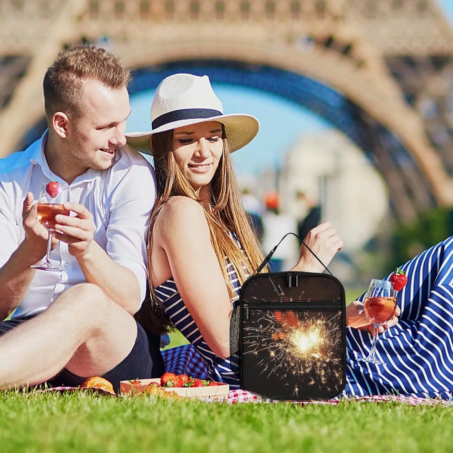 Lunch Bag Reusable Insulated Lunch Box for Women Men Leakproof Cooler Bag Explosion Firework Portable Lunchbox Adults Small Lunch Tote Bag for Office Work Picnic Travel