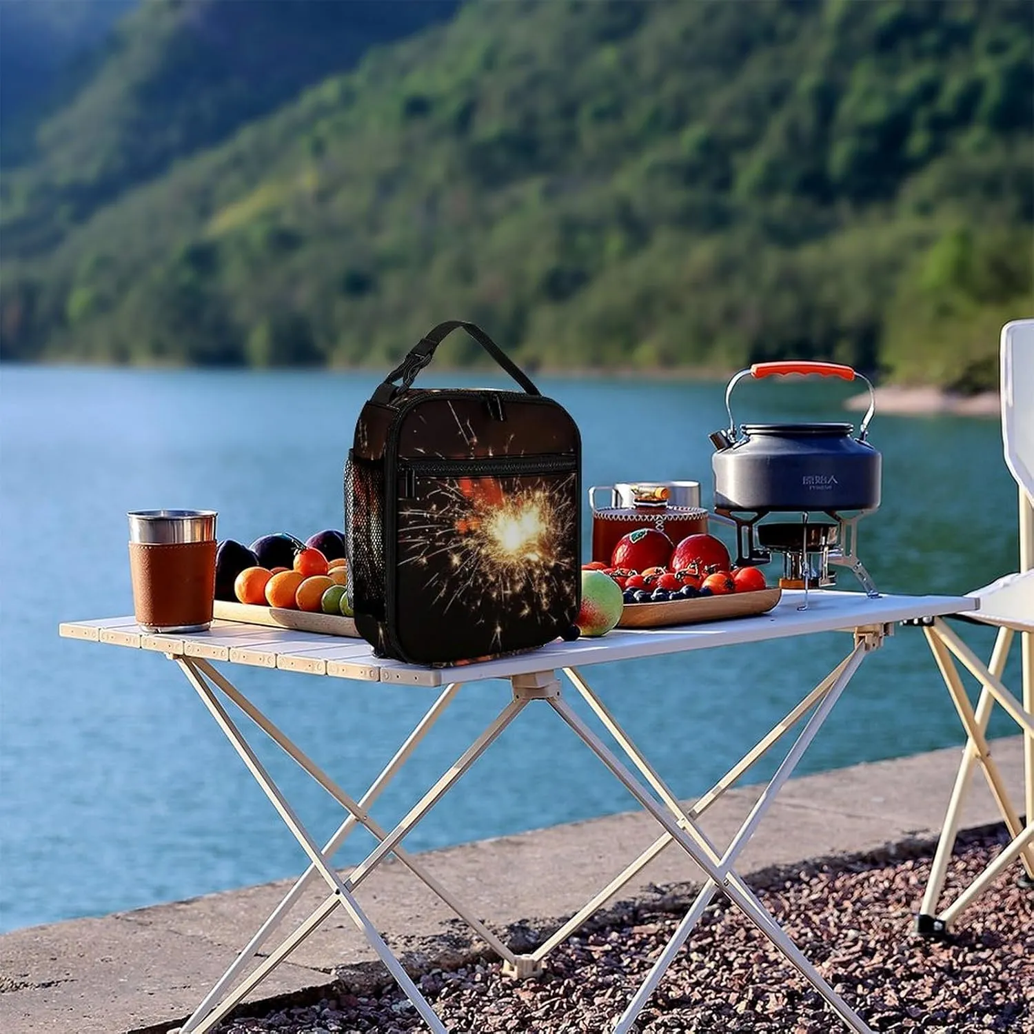 Lunch Bag Reusable Insulated Lunch Box for Women Men Leakproof Cooler Bag Explosion Firework Portable Lunchbox Adults Small Lunch Tote Bag for Office Work Picnic Travel