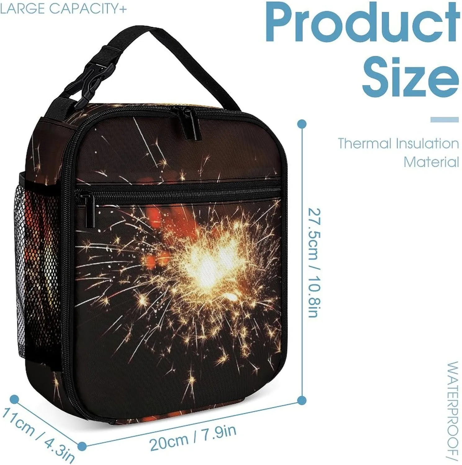 Lunch Bag Reusable Insulated Lunch Box for Women Men Leakproof Cooler Bag Explosion Firework Portable Lunchbox Adults Small Lunch Tote Bag for Office Work Picnic Travel