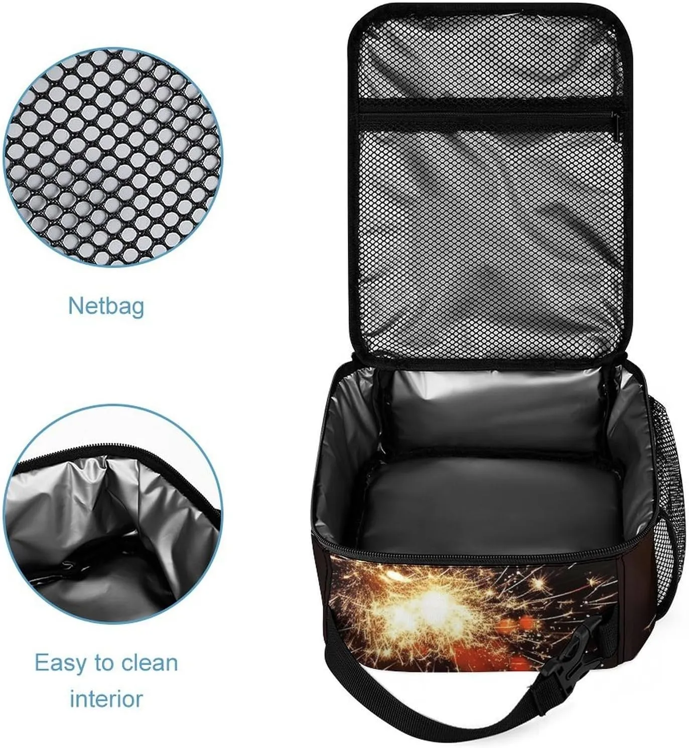 Lunch Bag Reusable Insulated Lunch Box for Women Men Leakproof Cooler Bag Explosion Firework Portable Lunchbox Adults Small Lunch Tote Bag for Office Work Picnic Travel
