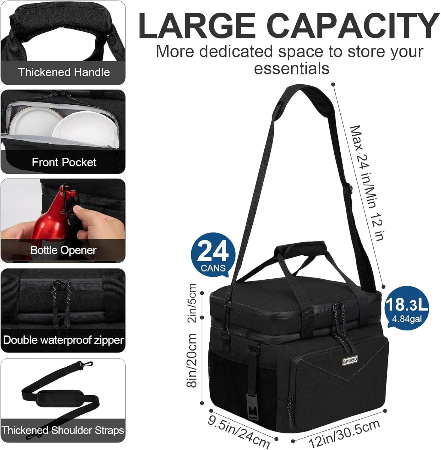 Lunch Box for Men Women,Reusable Large Double Deck Tactical Insulated Lunch Bag with Adjustable Shoulder Strap,Leakproof Tote Cooler Bag for Work Adults Picnic Beach Office-24 Cans