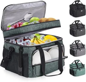 Lunch Box for Men Women,Reusable Large Double Deck Tactical Insulated Lunch Bag with Adjustable Shoulder Strap,Leakproof Tote Cooler Bag for Work Adults Picnic Beach Office-24 Cans
