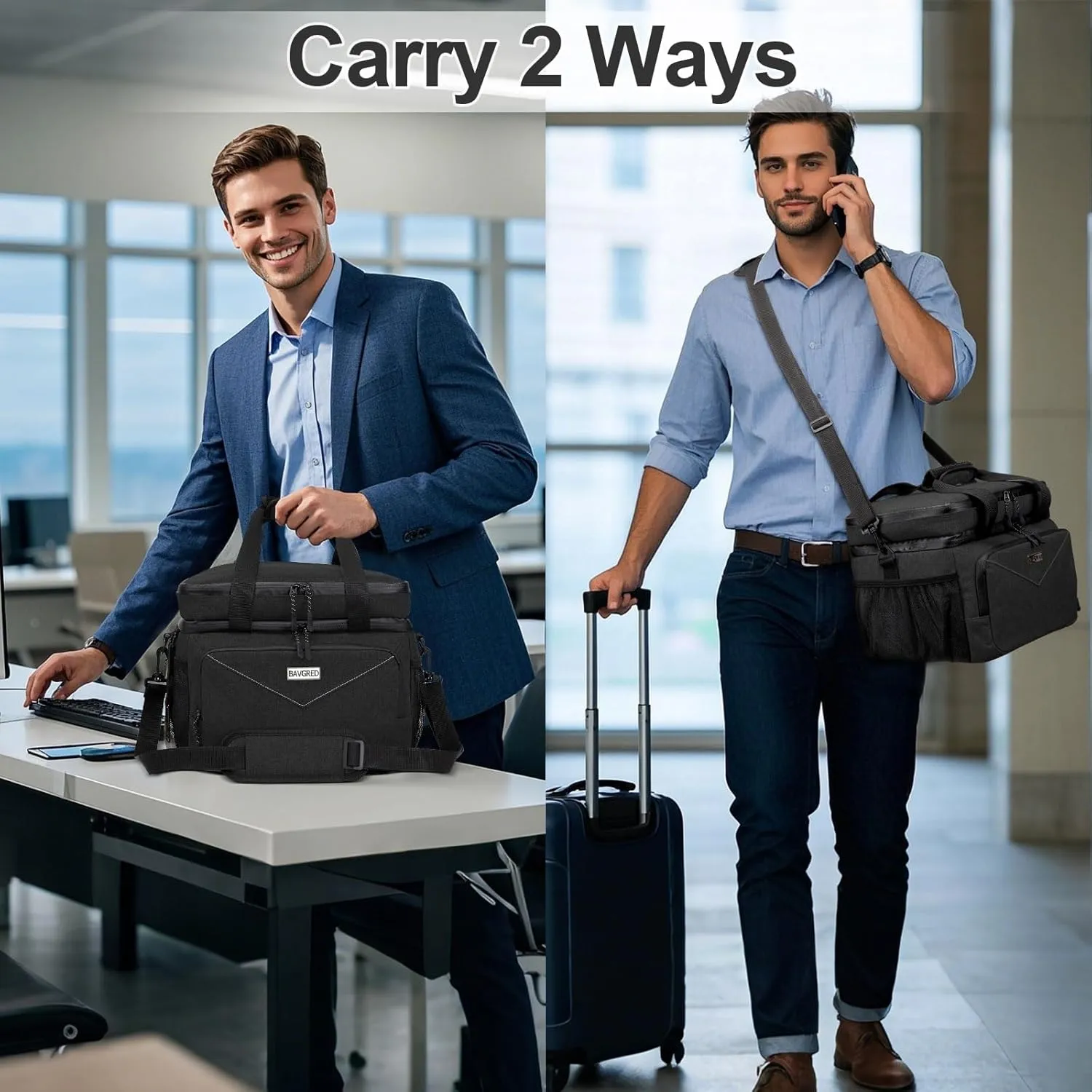 Lunch Box for Men Women,Reusable Large Double Deck Tactical Insulated Lunch Bag with Adjustable Shoulder Strap,Leakproof Tote Cooler Bag for Work Adults Picnic Beach Office-24 Cans