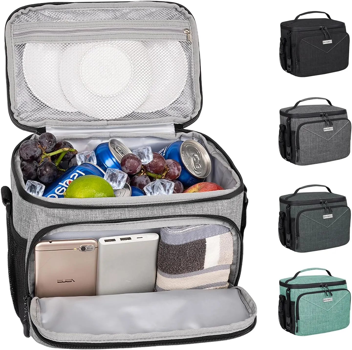 Lunch Box for Men Women,Reusable Large Tactical Insulated Lunch Bag with Adjustable Shoulder Strap,Leakproof Tote Cooler Bag for Work Adults Picnic Beach Office-Lightgrey,12 Cans