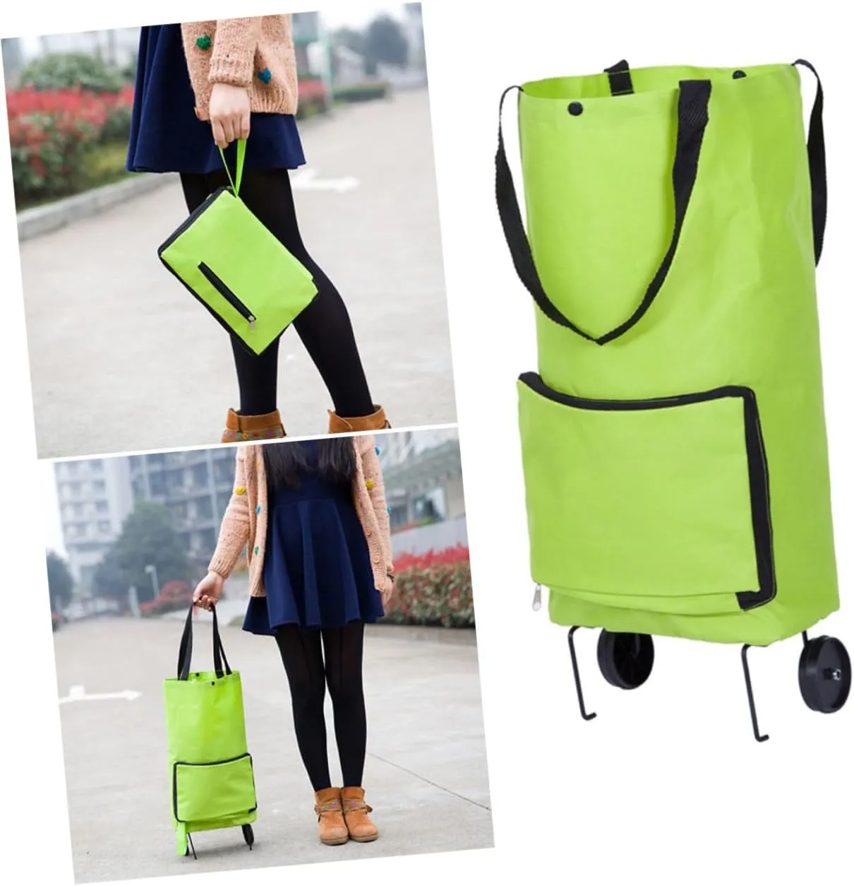 Luxshiny Portable Oxford Cloth Grocery Tote 1pc Folding Shopping Cart Collapsible Tugboat Shopping Cart on Wheels Pulling Wheel Market Trolley Green 15kg Capacity