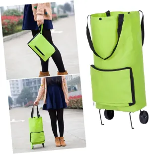 Luxshiny Portable Oxford Cloth Grocery Tote 1pc Folding Shopping Cart Collapsible Tugboat Shopping Cart on Wheels Pulling Wheel Market Trolley Green 15kg Capacity