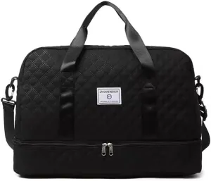 Luxury Large Capacity Duffel Bag: Versatile Shoulder & Crossbody Tote with Dry-Wet Separation and Dual Side Pockets - Stylish Green & Pink for Travel & Gym (Black)