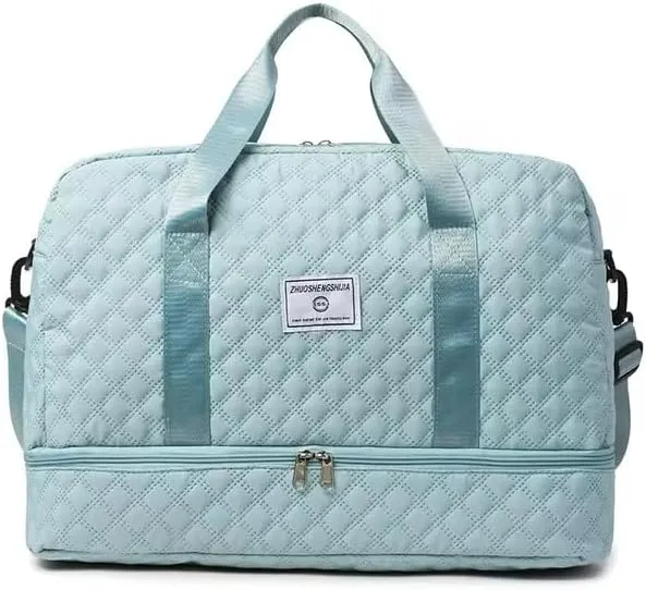 Luxury Large Capacity Duffel Bag: Versatile Shoulder & Crossbody Tote with Dry-Wet Separation and Dual Side Pockets - Stylish Green & Pink for Travel & Gym (Blue)