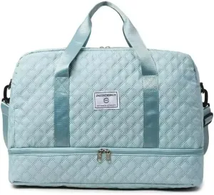 Luxury Large Capacity Duffel Bag: Versatile Shoulder & Crossbody Tote with Dry-Wet Separation and Dual Side Pockets - Stylish Green & Pink for Travel & Gym (Blue)