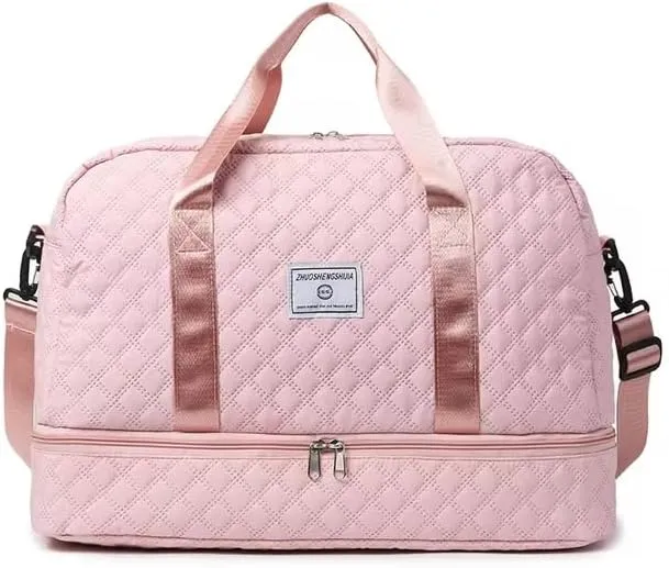Luxury Large Capacity Duffel Bag: Versatile Shoulder & Crossbody Tote with Dry-Wet Separation and Dual Side Pockets - Stylish Green & Pink for Travel & Gym (Soft Pink)