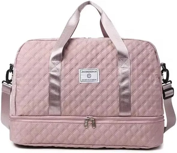 Luxury Large Capacity Duffel Bag: Versatile Shoulder & Crossbody Tote with Dry-Wet Separation and Dual Side Pockets - Stylish Green & Pink for Travel & Gym (Soft Pink)