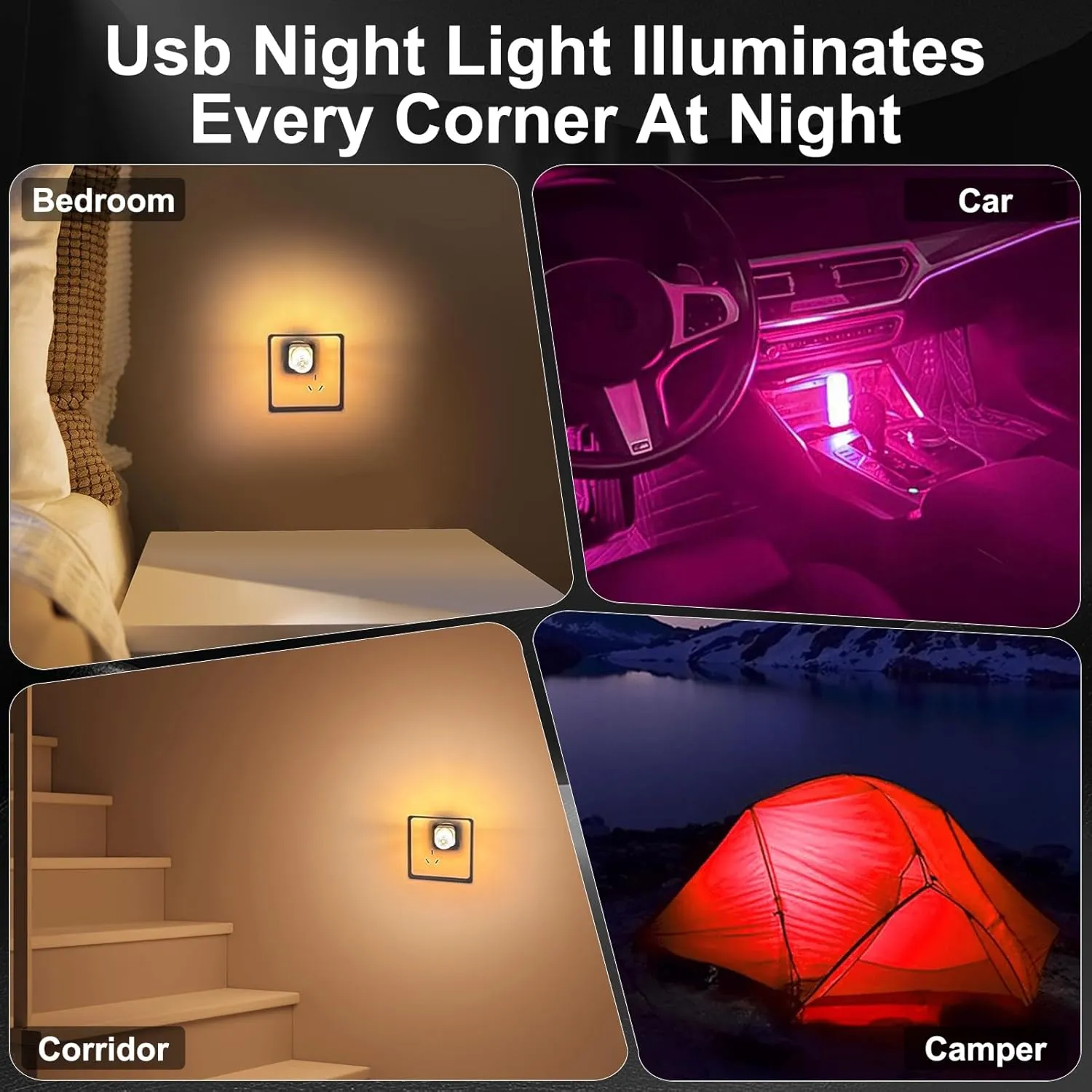 LYCARESUN 2 PCS Car USB Night Light Bulb, Touch Dimmable Car Interior Ambient Lights, Portable Mini USB Retro Glass Bottle Lamp Decorations for Vehicle, Bedroom, Hallway, Camping (Blue)