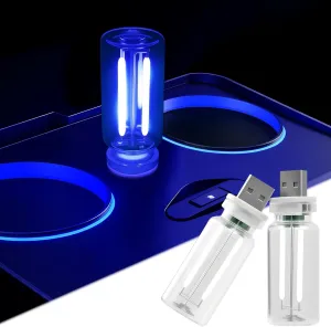 LYCARESUN 2 PCS Car USB Night Light Bulb, Touch Dimmable Car Interior Ambient Lights, Portable Mini USB Retro Glass Bottle Lamp Decorations for Vehicle, Bedroom, Hallway, Camping (Blue)