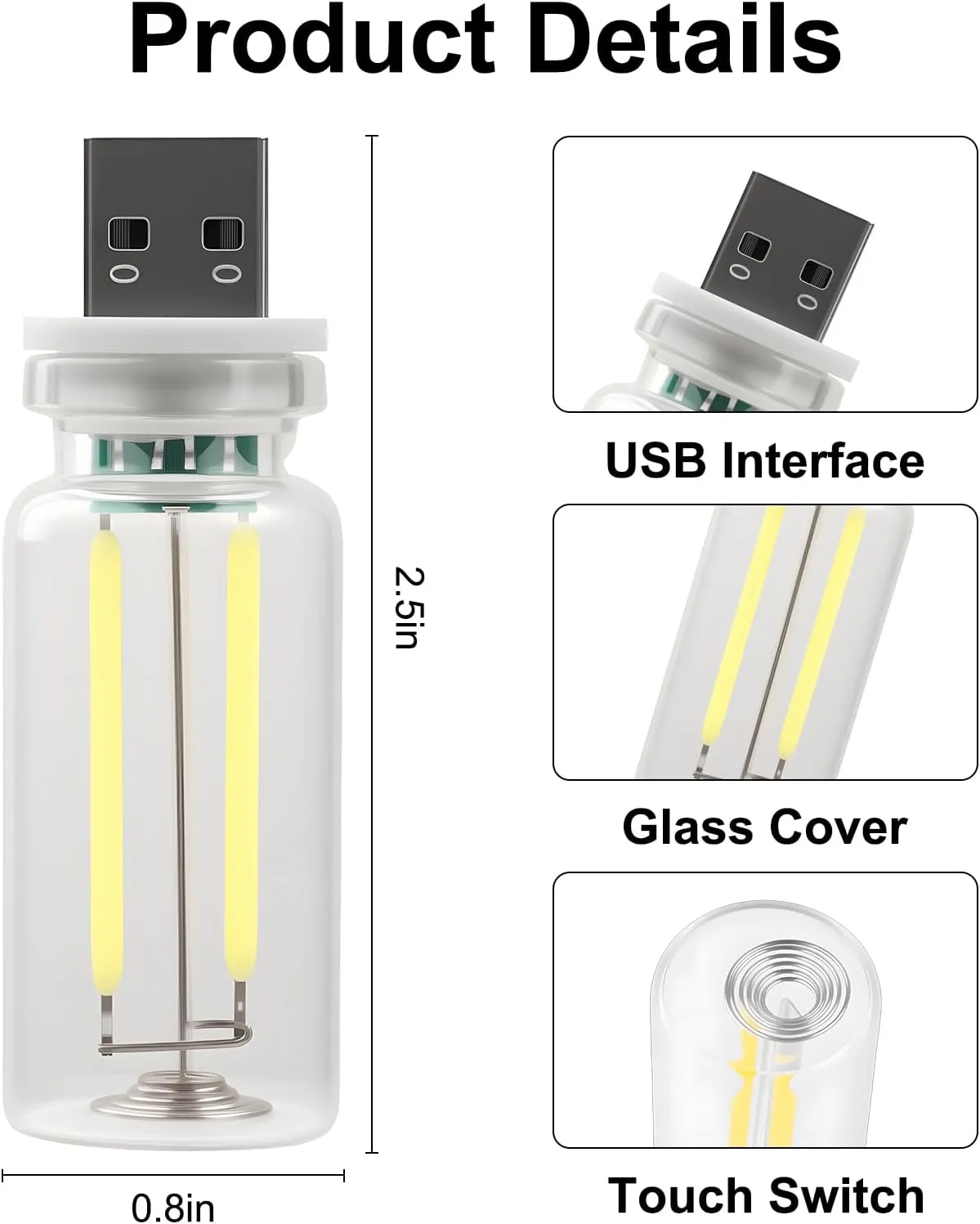 LYCARESUN 2 PCS Car USB Night Light Bulb, Touch Dimmable Car Interior Ambient Lights, Portable Mini USB Retro Glass Bottle Lamp Decorations for Vehicle, Bedroom, Hallway, Camping (Blue)
