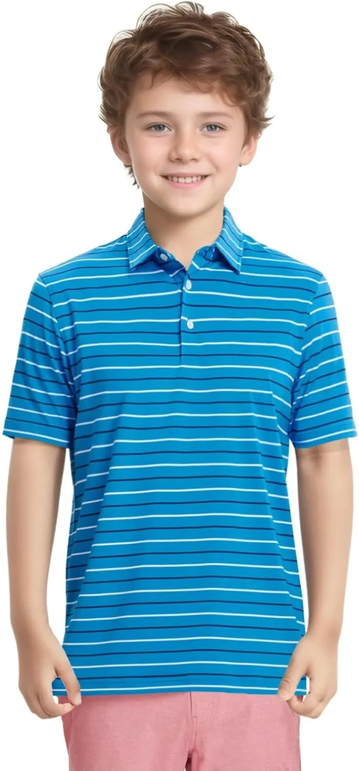 M MAELREG Boys Polo Shirt Short Sleeve Performance Moisture Wicking Dry fit Casual Striped Golf Shirts for Boys