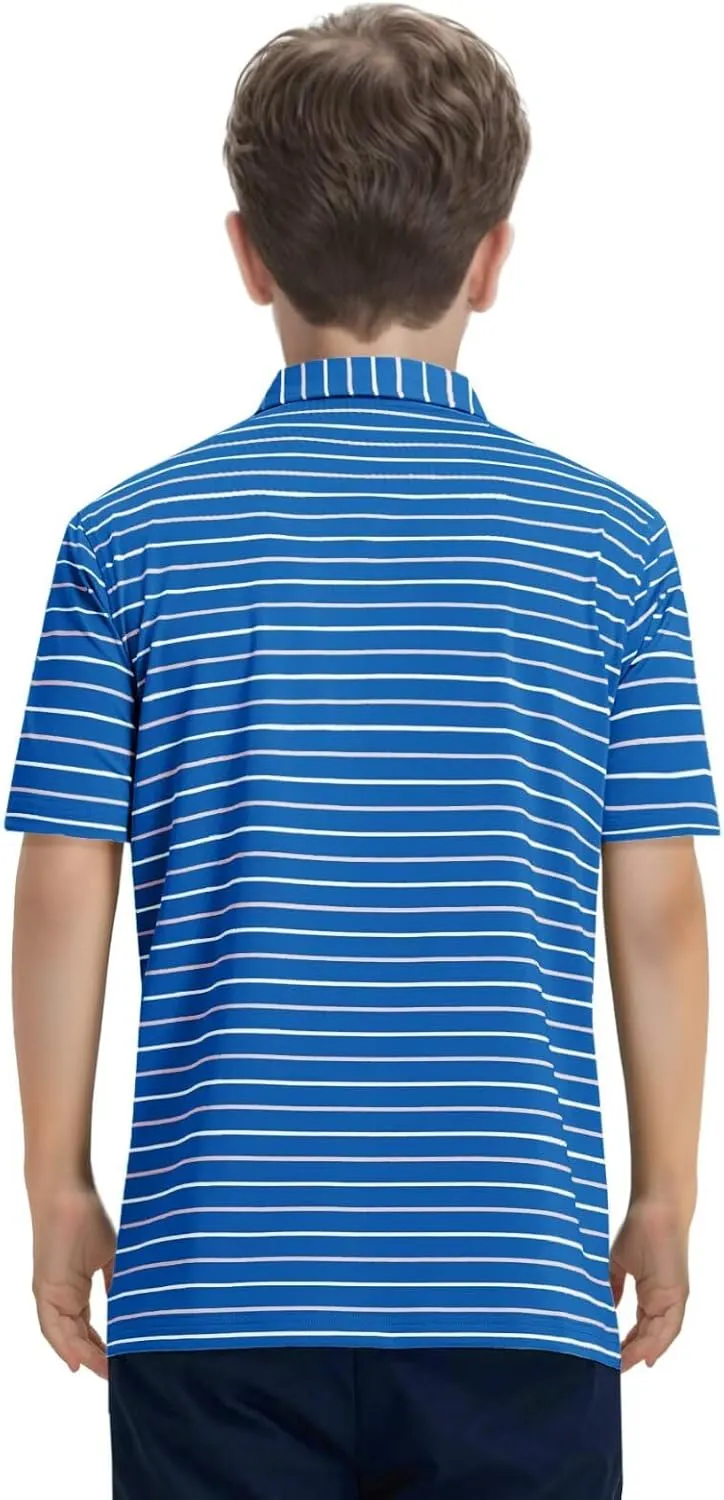 M MAELREG Boys Polo Shirt Short Sleeve Performance Moisture Wicking Dry fit Casual Striped Golf Shirts for Boys