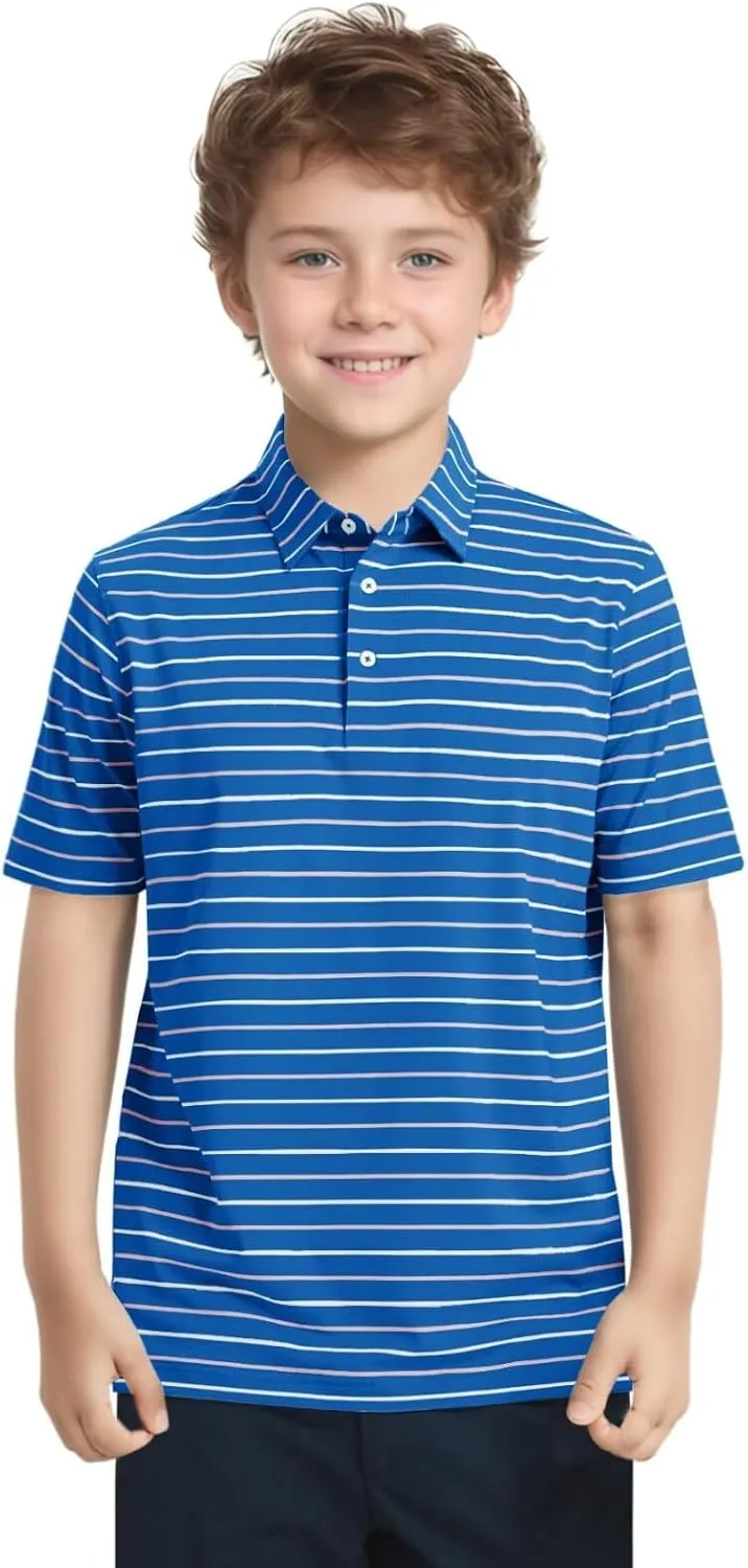 M MAELREG Boys Polo Shirt Short Sleeve Performance Moisture Wicking Dry fit Casual Striped Golf Shirts for Boys