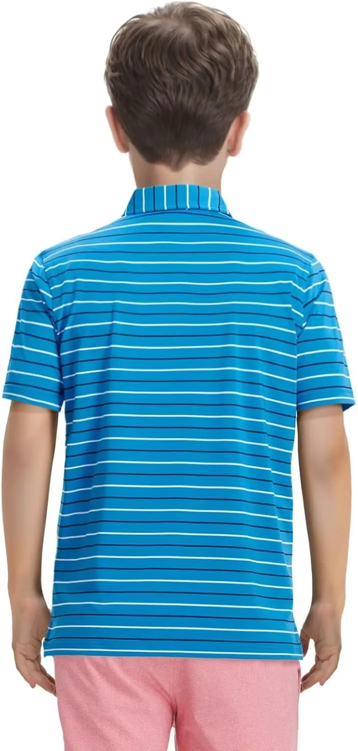 M MAELREG Boys Polo Shirt Short Sleeve Performance Moisture Wicking Dry fit Casual Striped Golf Shirts for Boys