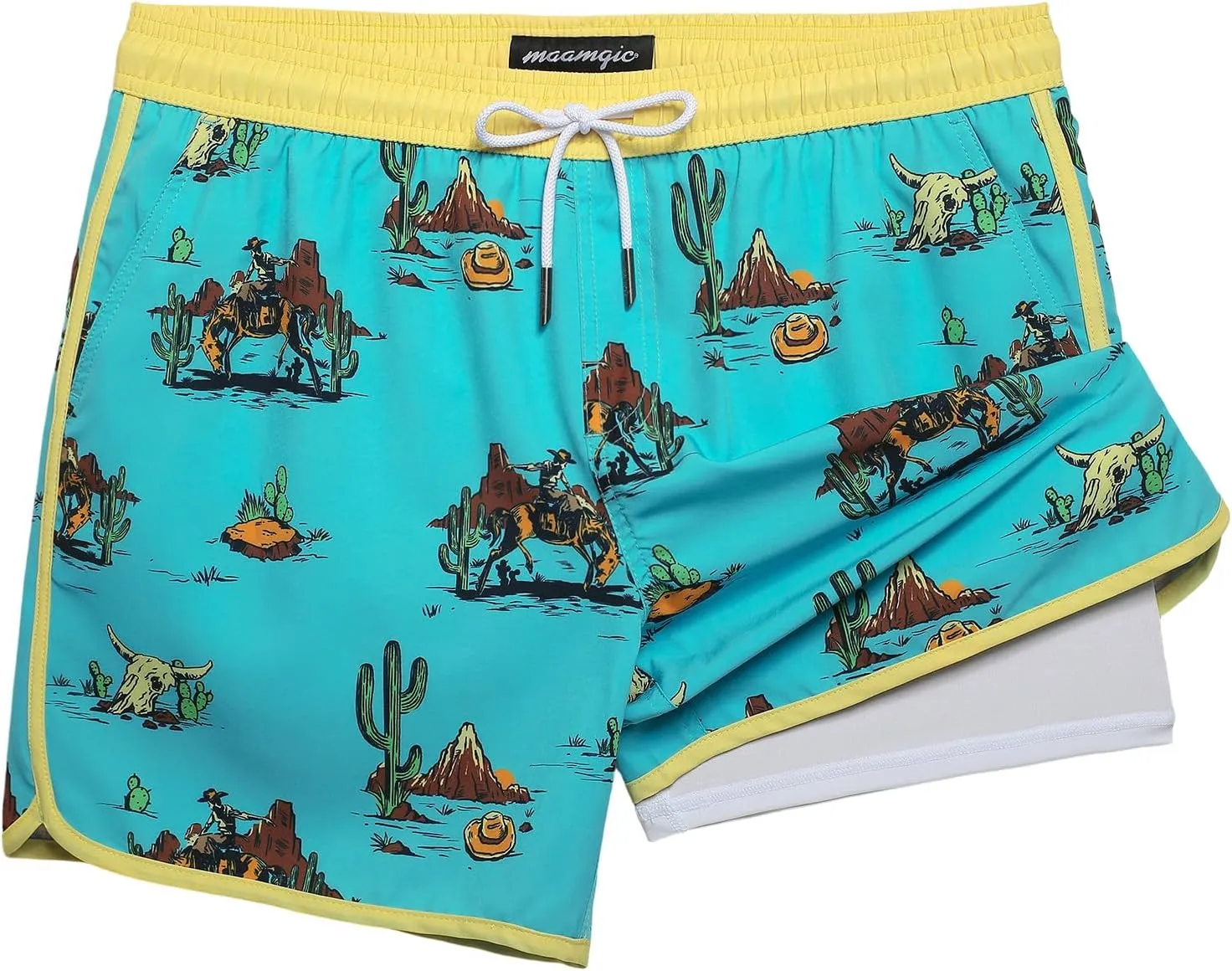 maamgic Mens Short 80s 90s Vintage 5.5" Swim Trunks Swimsuits Board Shorts Compression Liner Quick Dry 2 in 1 Beach Swimwear