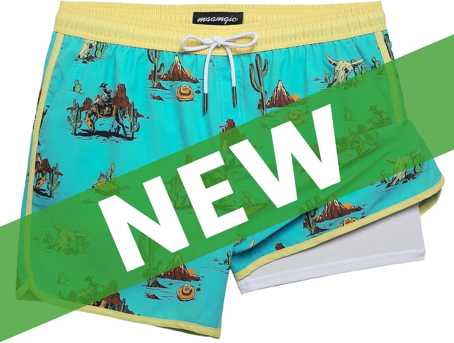 maamgic Mens Short 80s 90s Vintage 5.5" Swim Trunks Swimsuits Board Shorts Compression Liner Quick Dry 2 in 1 Beach Swimwear