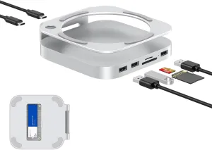 Mac Mini Dock and Stand for Mac Mini M4 and M4 Pro 2024 with M.2 NVMe SSD Enclosure, Dual USB-A 10Gbps, SD/TF Card Readers, USB 2.0