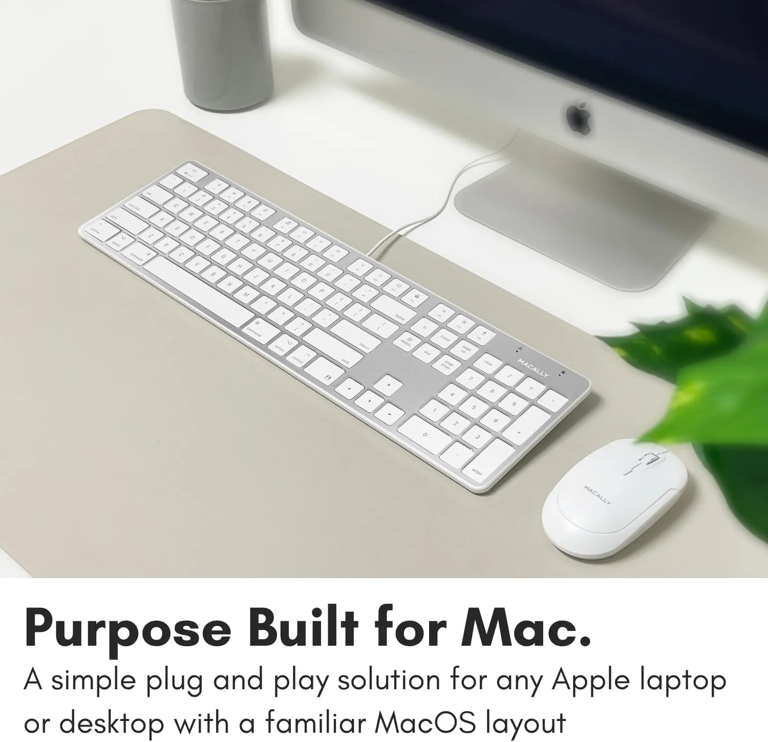 Macally Ultra-Slim USB Wired Keyboard with Number Keypad for Apple Mac Pro, MacBook Pro/Air, iMac, Mac Mini, Laptop Computers, Windows Desktop PC Laptops, Silver (SLIMKEYPROA)