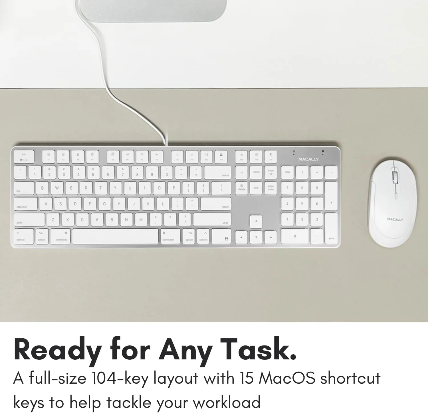 Macally Ultra-Slim USB Wired Keyboard with Number Keypad for Apple Mac Pro, MacBook Pro/Air, iMac, Mac Mini, Laptop Computers, Windows Desktop PC Laptops, Silver (SLIMKEYPROA)