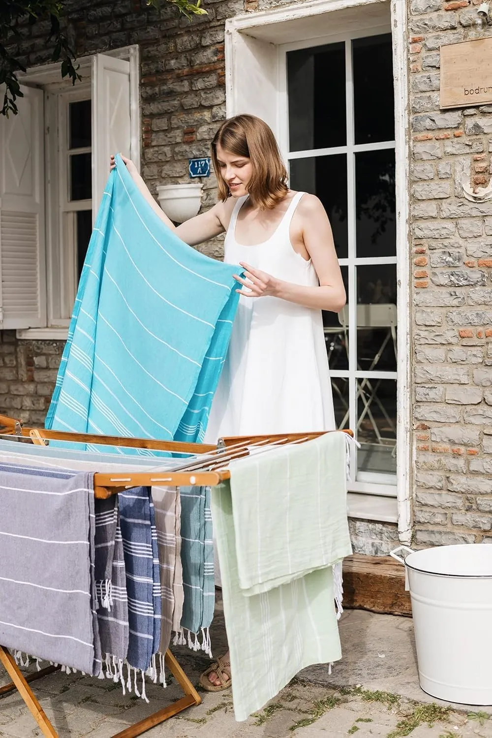 Madamelique Turkish Beach Towel Oversized - 39 x 74 - Quick Dry - Sand Free - Extra Large - Prewashed Beach Towels - Summer Gift - Beach Essentials (Mediterranean Without Bag, Turquoise)
